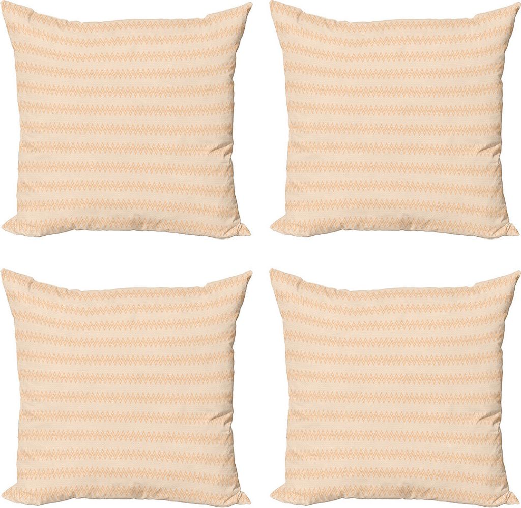 ABAKUHAUS Geometrisch Kissenbezug Set (4 Stück), Zick-Zack-Zusammenfassung, Moderner Doppelseitiger Digitaldruck, 60 cm x 60 cm, Champagner und Weiß