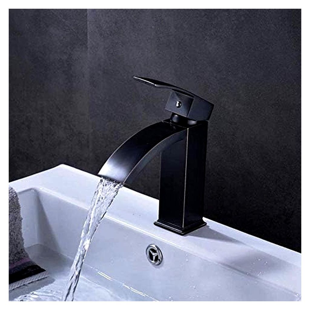Küchenarmatur, Wasserhahn, Deckmontage, schwarzer Waschbecken-Wasserhahn, Wasserfall, quadratisch, Badezimmer-Waschtischarmaturen, Einhebelmischer...