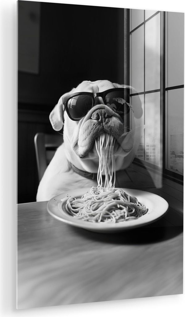 MuchoWow Glasbilder - Bilder auf Wandbild - Foto auf Glas Hund - Bulldogge - Brille - Hart - Tiere 40x60 cm Wanddekoration aus Glas - Acrylglasbild...