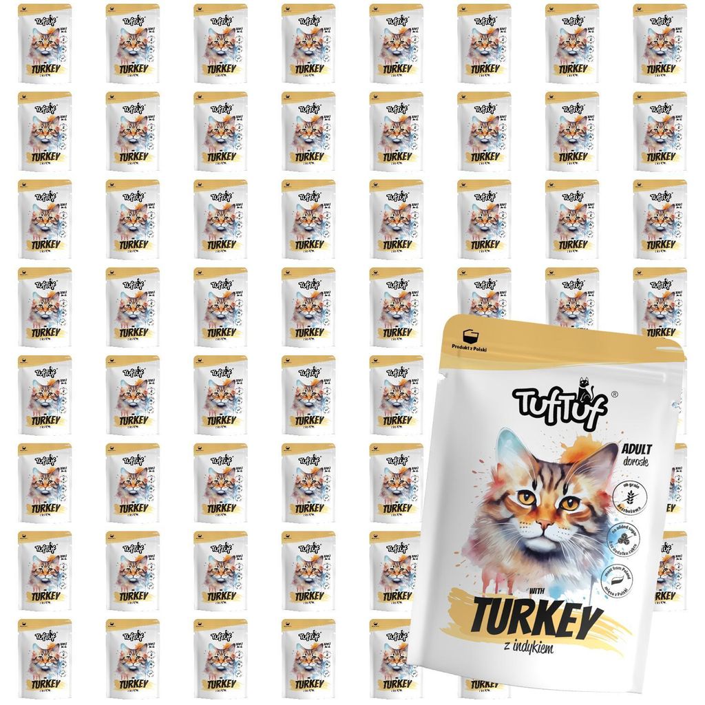 Tuftuf | Feuchtfutter für Katzen - Set 60x100g - 6000g - Pâté mit Pute - Nassfutter Katzen