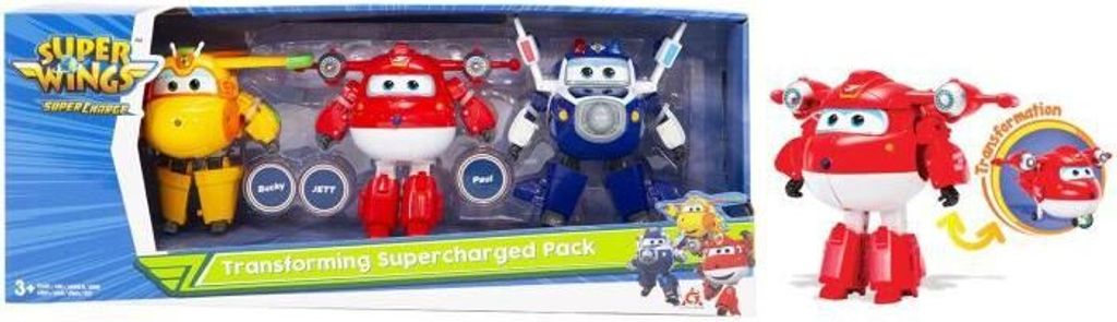 A product image showing a toy box with three transforming robots and a separate image of one of the robots.