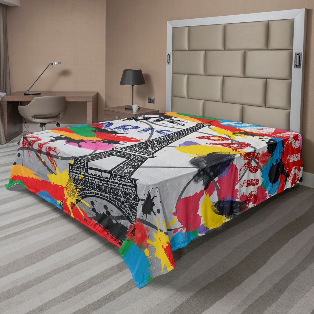 ABAKUHAUS Paris Bettlaken, Contemporary Design Kontur Eiffelturm wirbelnde Linien Kunst der Farben-Anschläge Drucken, weiches bequemes oberes Bett...