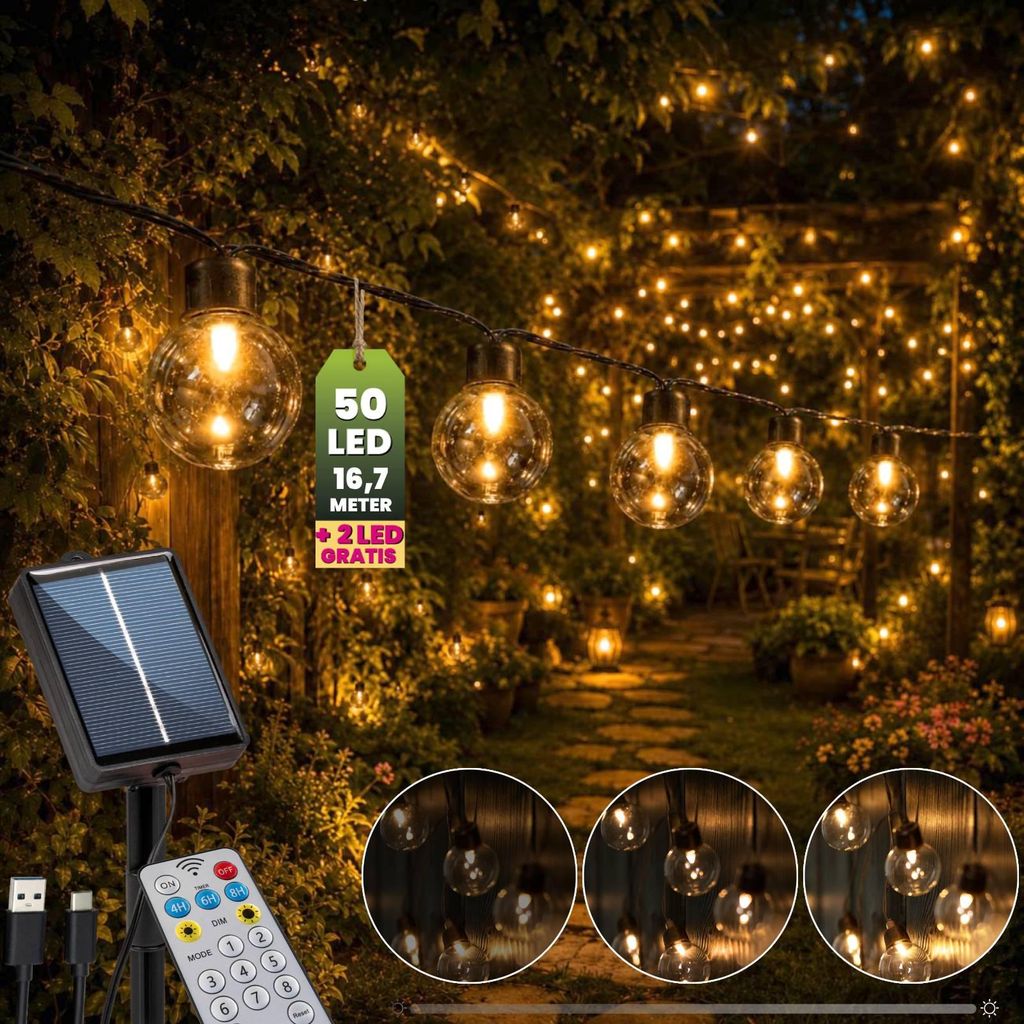 LUMILED Solar Lichterkette für Außen 16,5M 50x LED Lampen + Produktbild 