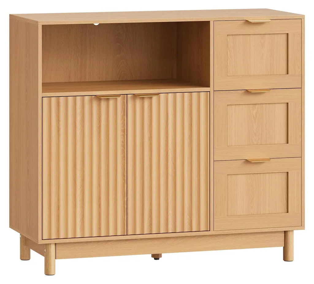 Commode de Cuisine Moderne avec Rangement Modulable et 3 Tiroirs Bois