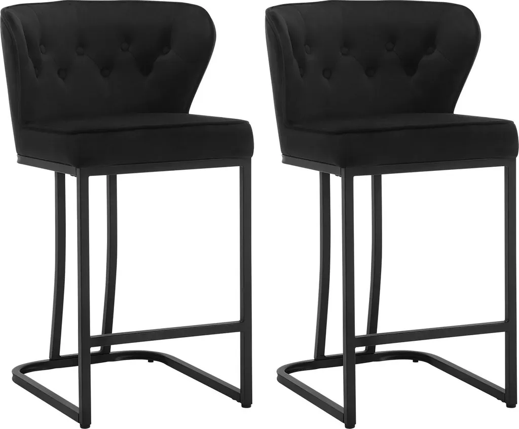 Lot de 2 tabourets de bar noirs en velours avec pieds métal - 85 cm