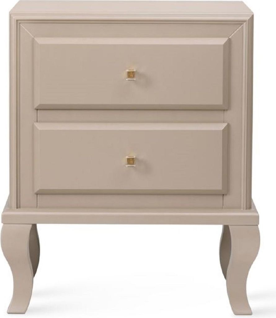 Casa Padrino Luxus Art Deco Nachttisch Beige 55 x 40 x H. 65 cm - Massivholz Beistelltisch mit 2 Schubladen - Luxus Schlafzimmer Möbel - Luxus Art...