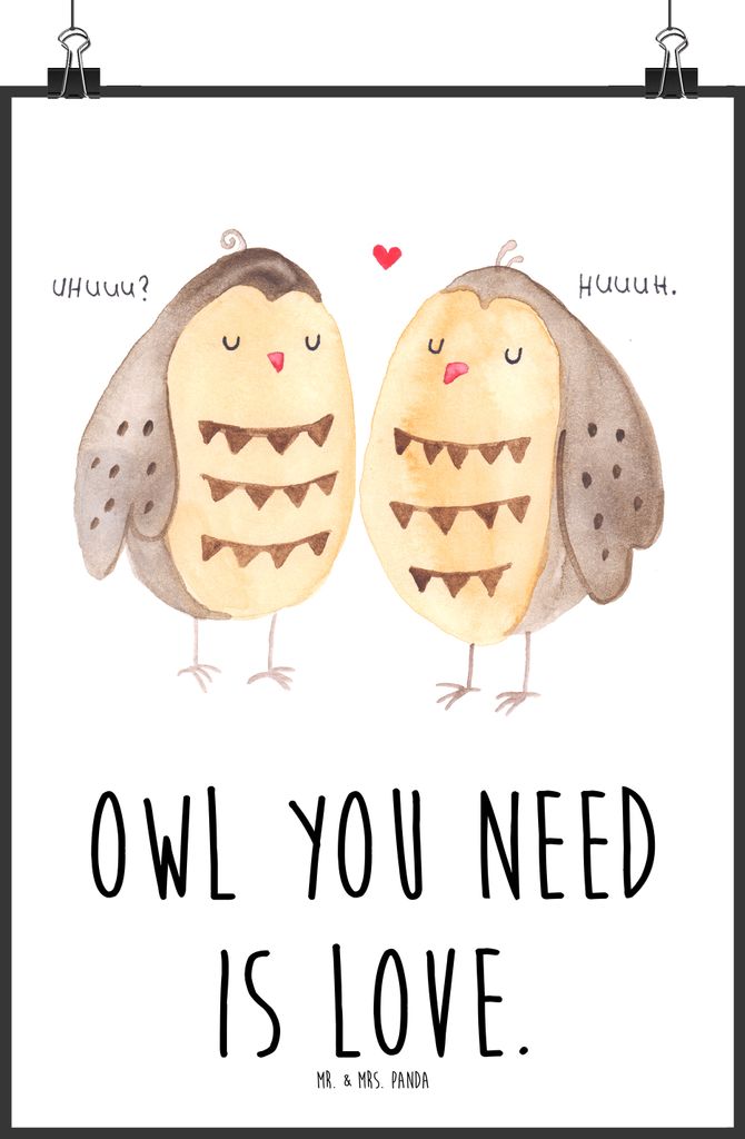 Mr. & Mrs. Panda Bild Eulen Liebe DIN A0 - Weiß - Geschenk, Liebesspruch, Pärchen, Freundin, Plakat, Kunstdruck, Eule, Wanddekoration, Wandbild, ...