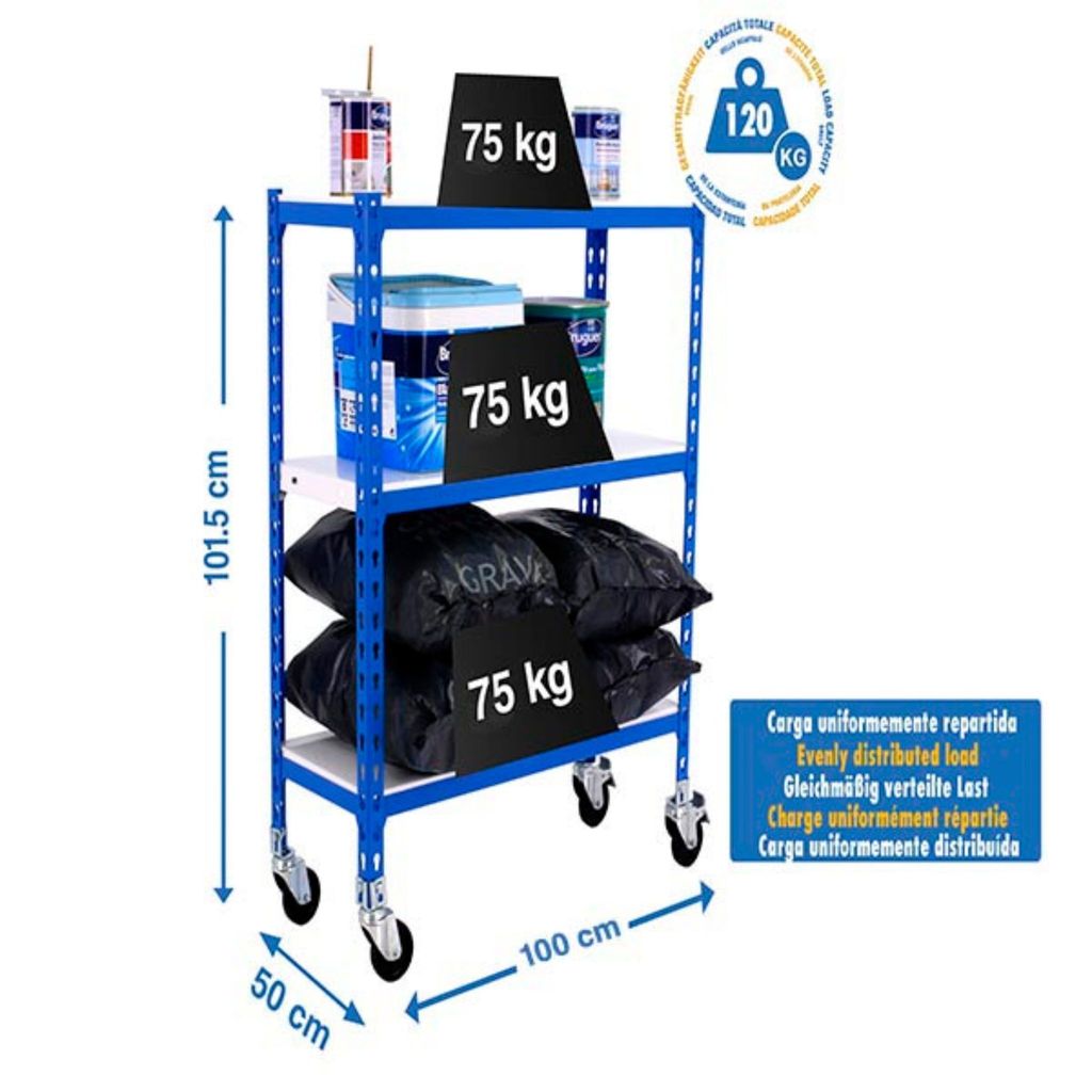 SIMONCLICK MOBILE PLUS 3/500 900 Metallregal BLAU/WEISS