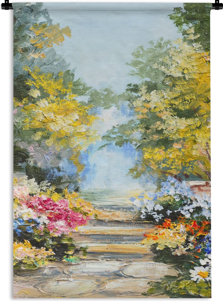 MuchoWow Wandteppich Wandbehang Malerei - Blumen - Natur - Ölfarbe 60x90 cm Tapisserie Dekoration Wandtuch - Foto-Teppich - Abwaschbar