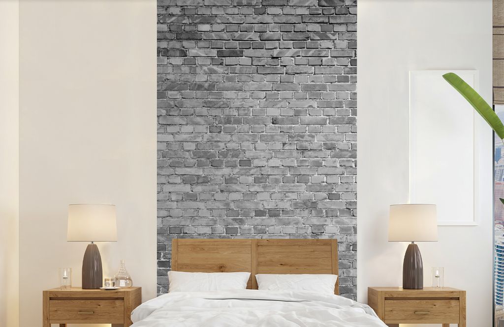 MuchoWow Fototapete für Wohnzimmer oder Schlafzimmer Wandtapete Vinyl Motivtapete Stein - Wand - Schwarz - Weiß - 120x240 cm - Hintergrundbild
