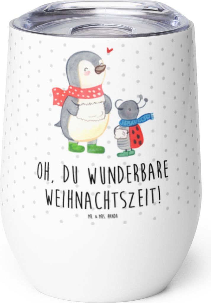 Mr. & Mrs. Panda Thermo Becher Smörle Winterzeit - Weiß - Geschenk, kaffee tasse, edelstahl thermobecher, Weihnachtsgruß, thermosbecher, glühwe...