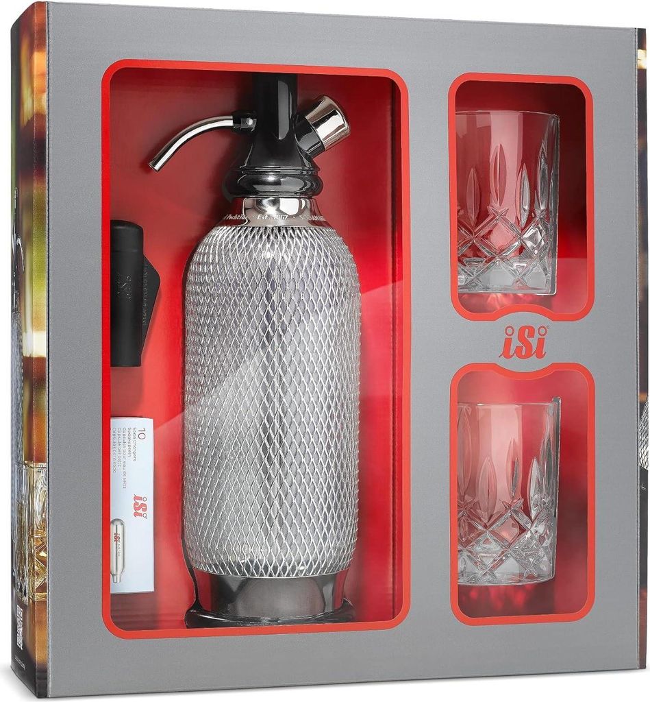 iSi Sodamaker Classic Geschenkset - Wassersprudler mit Gläsern - inkl. 6 Kapseln