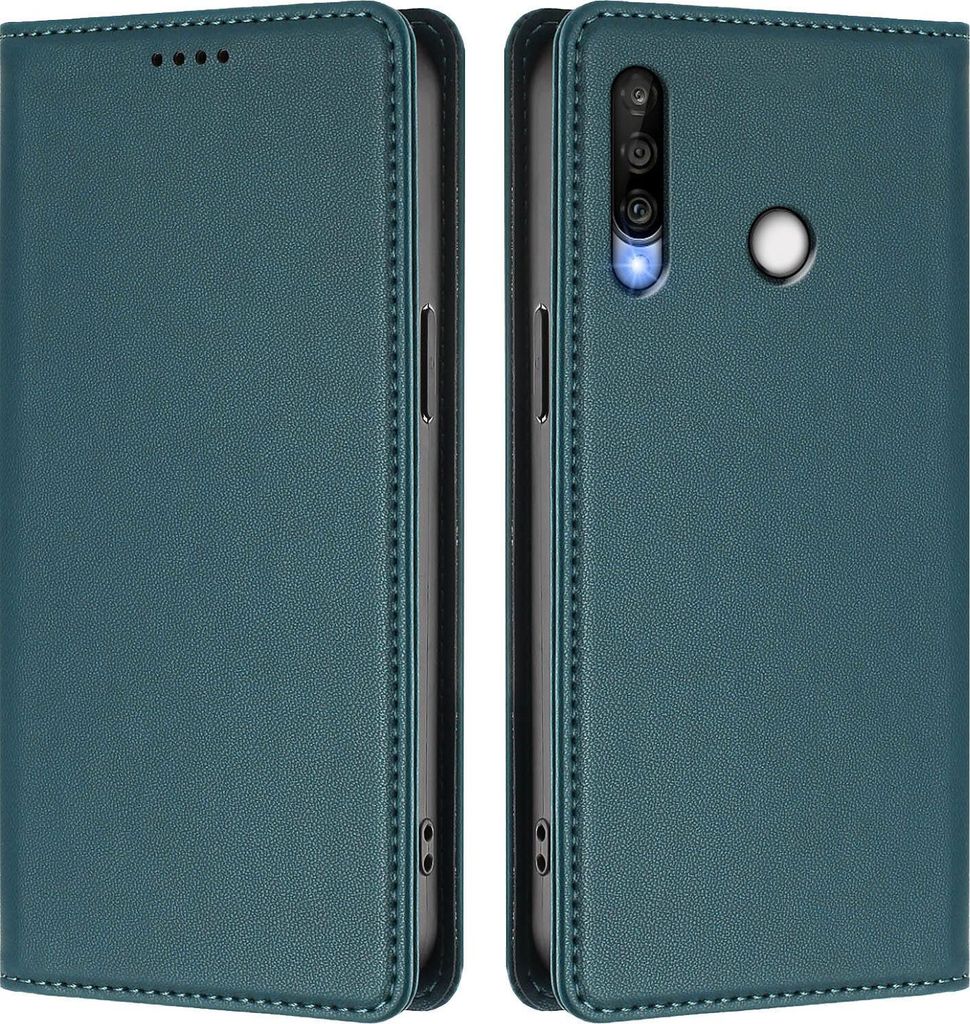 Handyhülle für Huawei P30 Lite, Kunstleder Klapphülle Stoßfeste Magnetische Hülle mit Ständer Grün