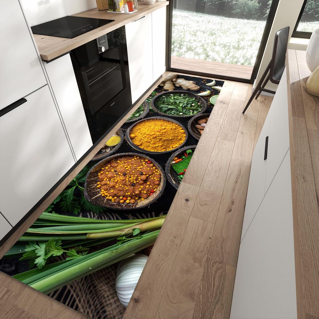 Küchenteppich 80x300cm rutschfest & abwischbar PVC Läufer - Gewürz Variationen