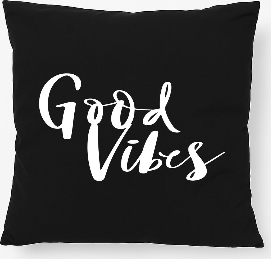 Huuraa Kissen Good Vibes Schriftzug 40x40cm mit Füllung Black Baumwolle Dekokissen Geschenkidee