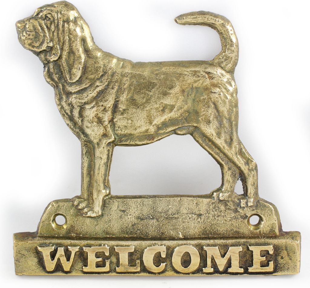 Bluthund, Bloodhound, Chien de St Hubert - Türschild mit Hund, messingfarbenes Willkommensschild, einzigartiges Schild mit der Aufschrift Welcome ...