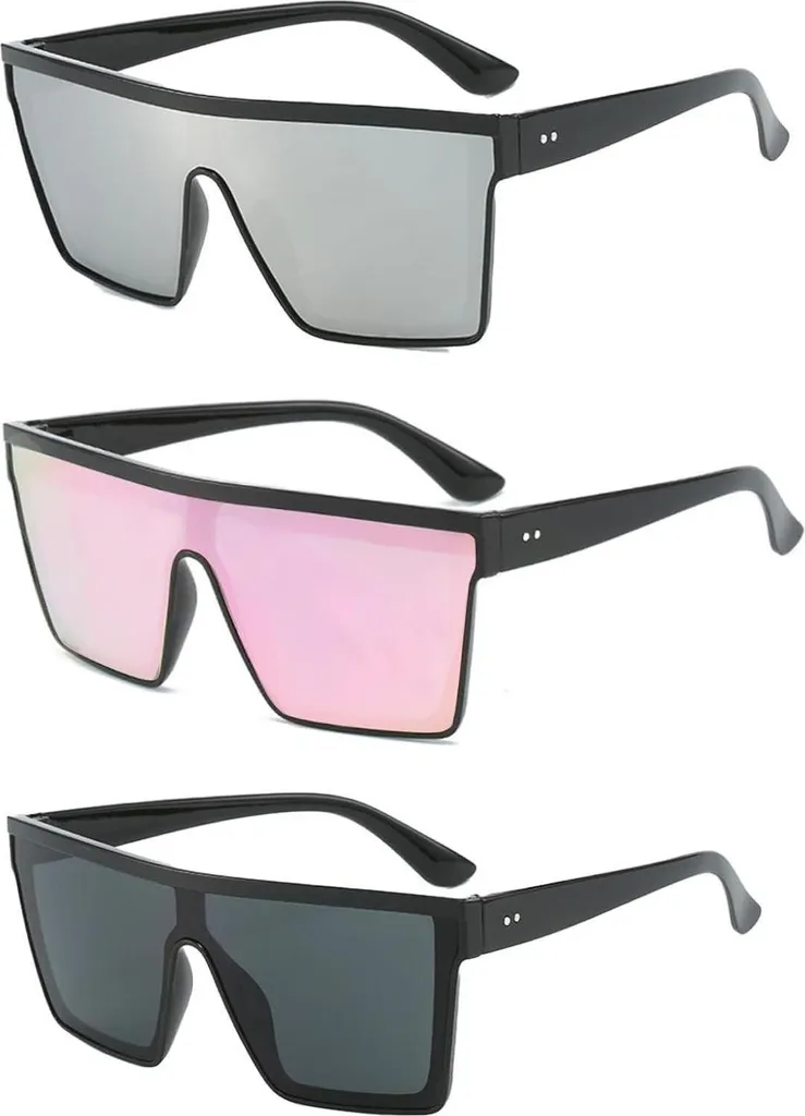 Lunettes de soleil UV400 Square Retro haute résistance en lot de 3 pièces