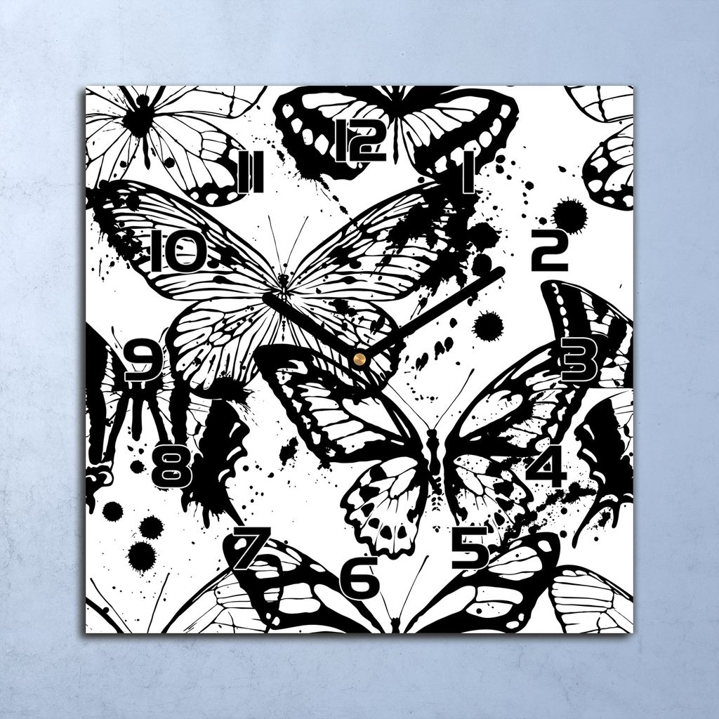 Wanduhr Echt-Glas-Küchenuhr Schmetterlinge Kunst Quarz 30x30 Deko Bilder