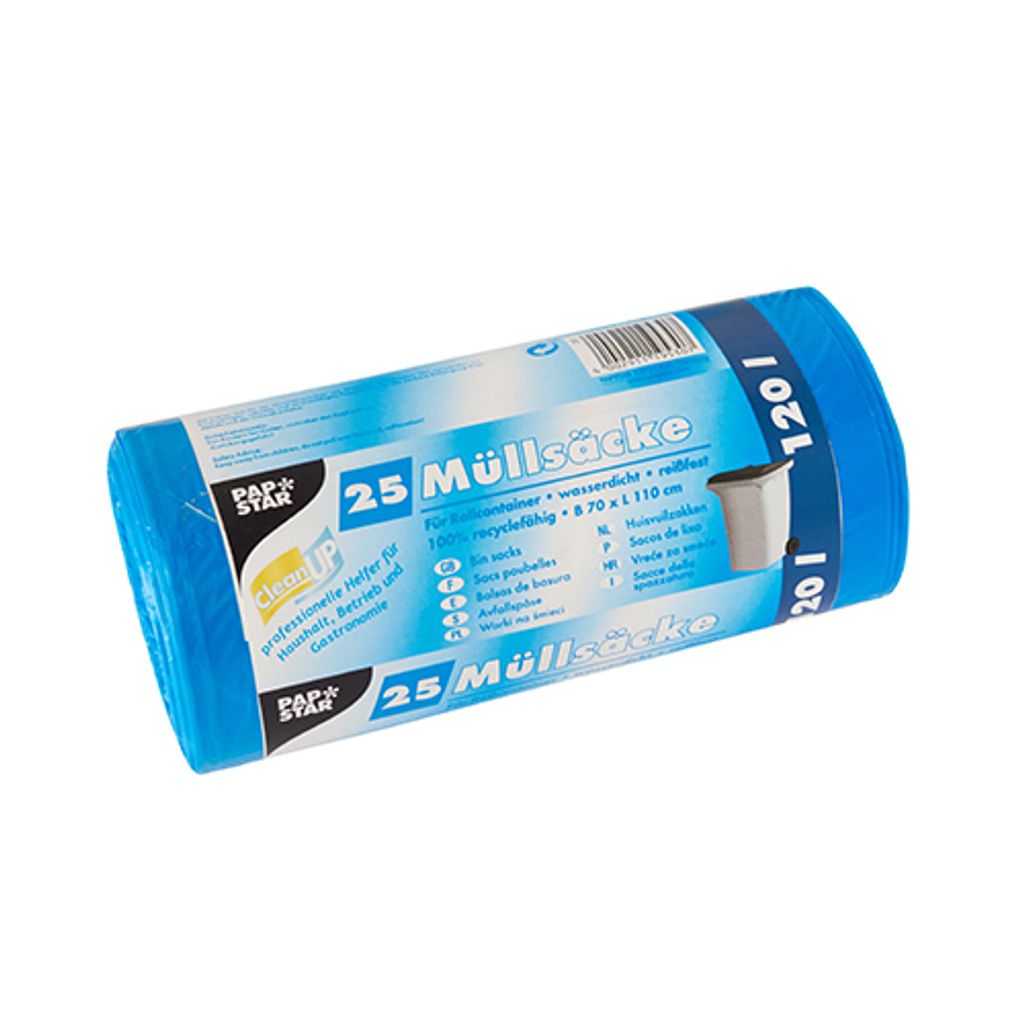 Papstar Müllsäcke, HDPE 120 l 110 cm x 70 cm blau, 20 x 25 Stück