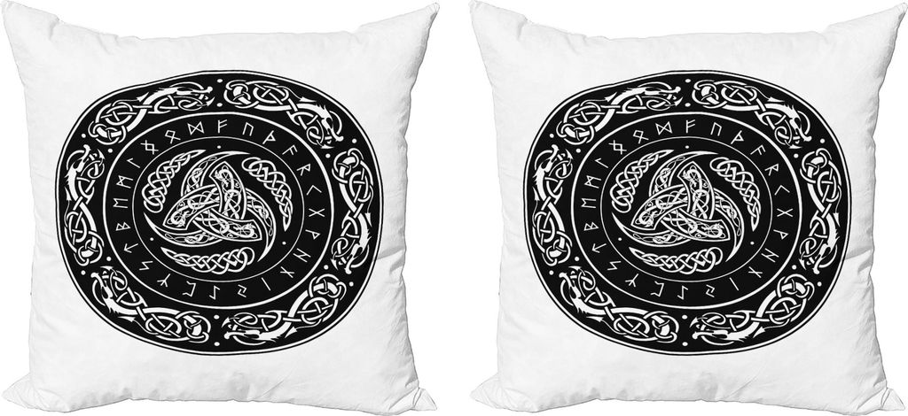 ABAKUHAUS Celtic Dragon Kissenbezug Set (2Stück), Triple-Hörner von Odin skandinavischen Mythos Round Ornaments Artsy, 40 x 40 cm, Charcoal Grau ...