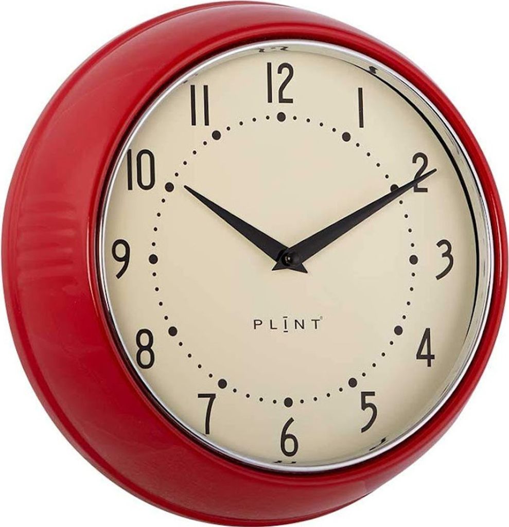 LS-LebenStil Nostalgische Metall Wanduhr Rot 23cm Rund Vintage Küchenuhr Bürouhr Retro kein Ticken Lautlos große Ziffern Wohnzimmer Büro Küche...