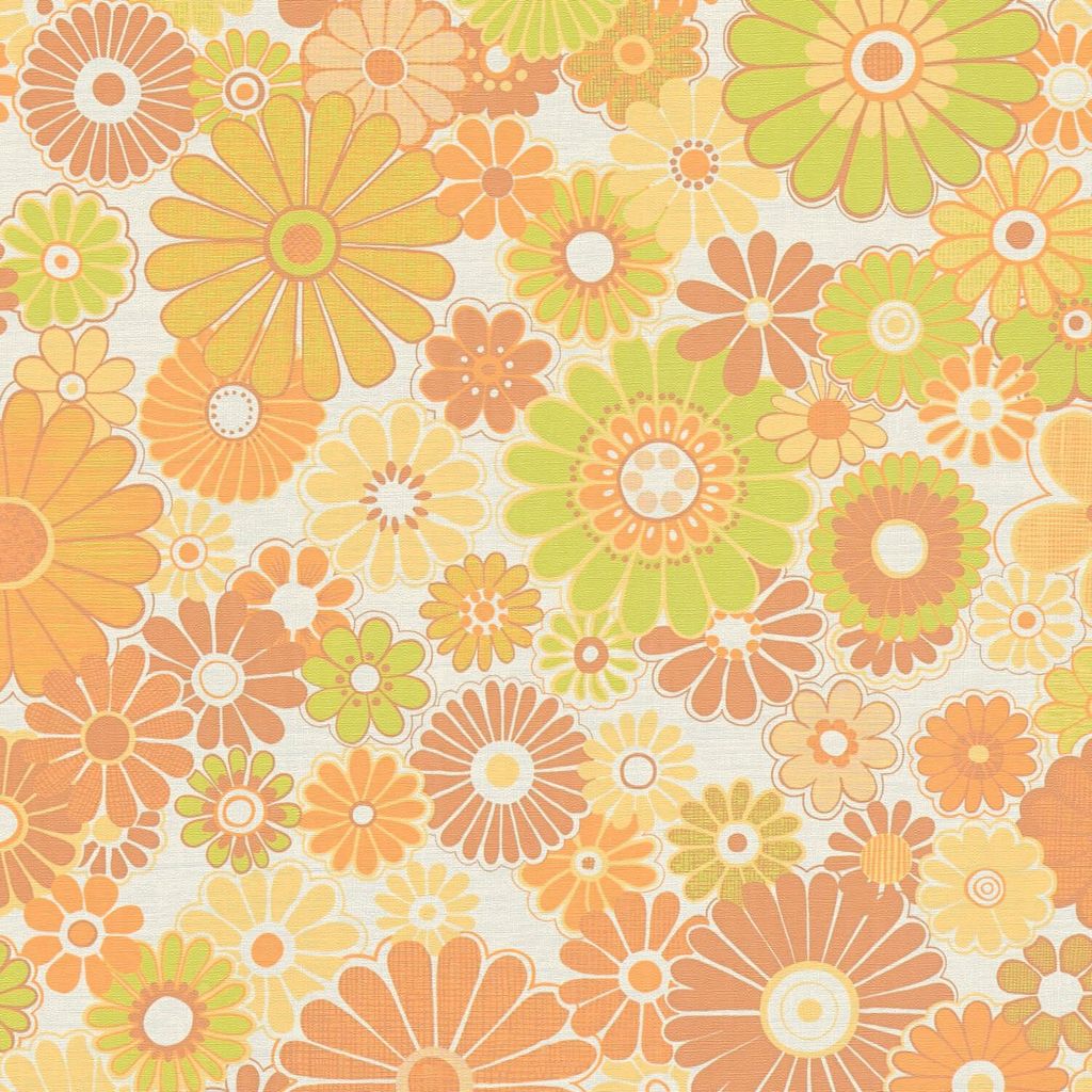 Profhome 395355-GU Retro Tapete Blumen gelb ocker-braun grün creme-weiß 4,5 m2