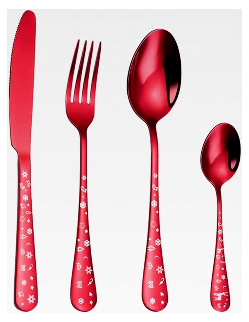 Edelstahl Besteckset für Weihnachten 4-teilig Rot für festliche Anlässe