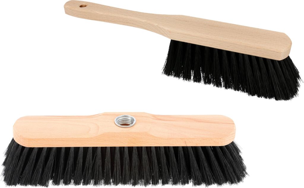 Reinigungs-Set Holz Besen Handfeger Set Fliesen Parkett Laminat Teppich Boden