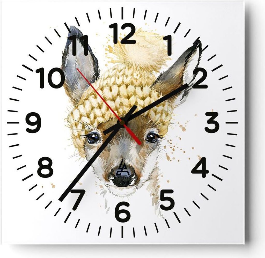 Wanduhr - Quadrat - Glasuhr - Tier Hut Hirsch modern - 30x30cm - Schleichendes Uhrwerk - Lautlos - zum Aufhängen bereit - Dekoration Modern - Wand...