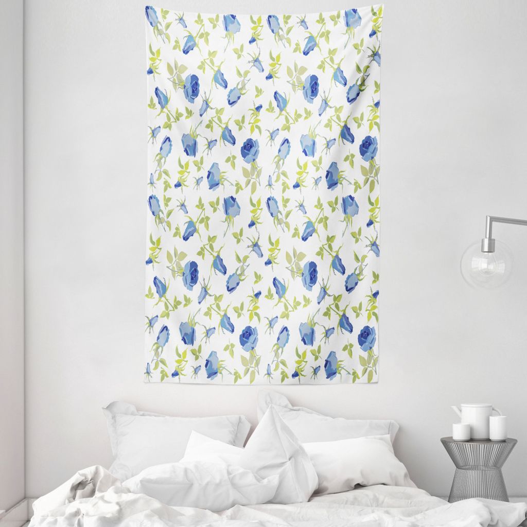 ABAKUHAUS Green Flower Wandteppich und Tagesdecke, Aufwändige Rosen-Knospen aus Weiches Mikrofaser Stoff Waschbar ohne Verblassen Digitaldruck, 14...