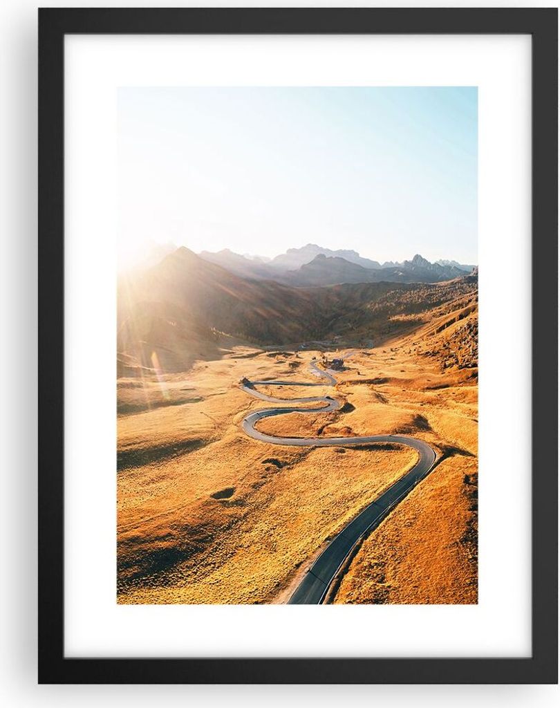 Gerahmtes Poster - Schwarzer Rahmen - Sonne Berge Weg - 30x40 cm - Wand Bild - Wanddeko - Wandbilder - Kunstposter - Wandposter - Bilderrahmen - Bi...