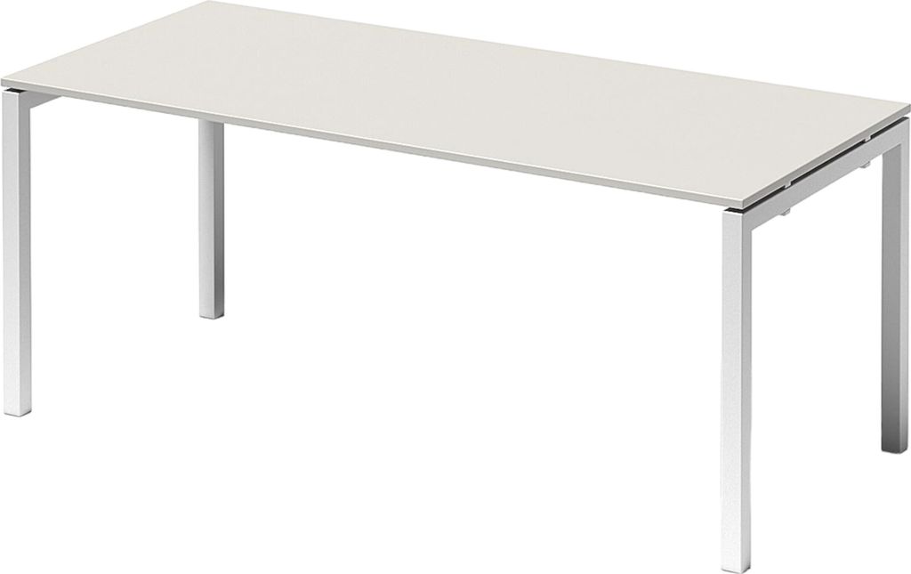Bisley Cito Schreibtisch U-Gestell fixiert - Größe: 180 x 80 cm, Gestell: Verkehrsweiß, Nachbildung: Grauweiß
