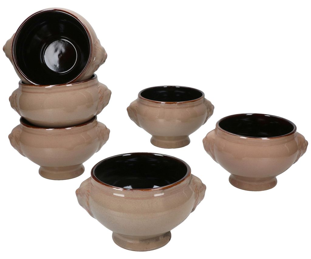 6x Löwenkopf Suppentassen 400ml braun Keramik Suppenschalen