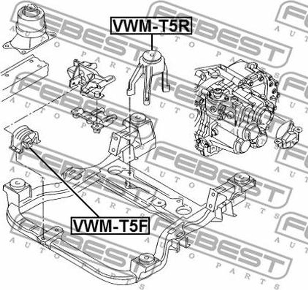 FEBEST VWM-T5F Lagerung, Motor OE 7H0199848B kompatibel mit Transporter V, Multivan V