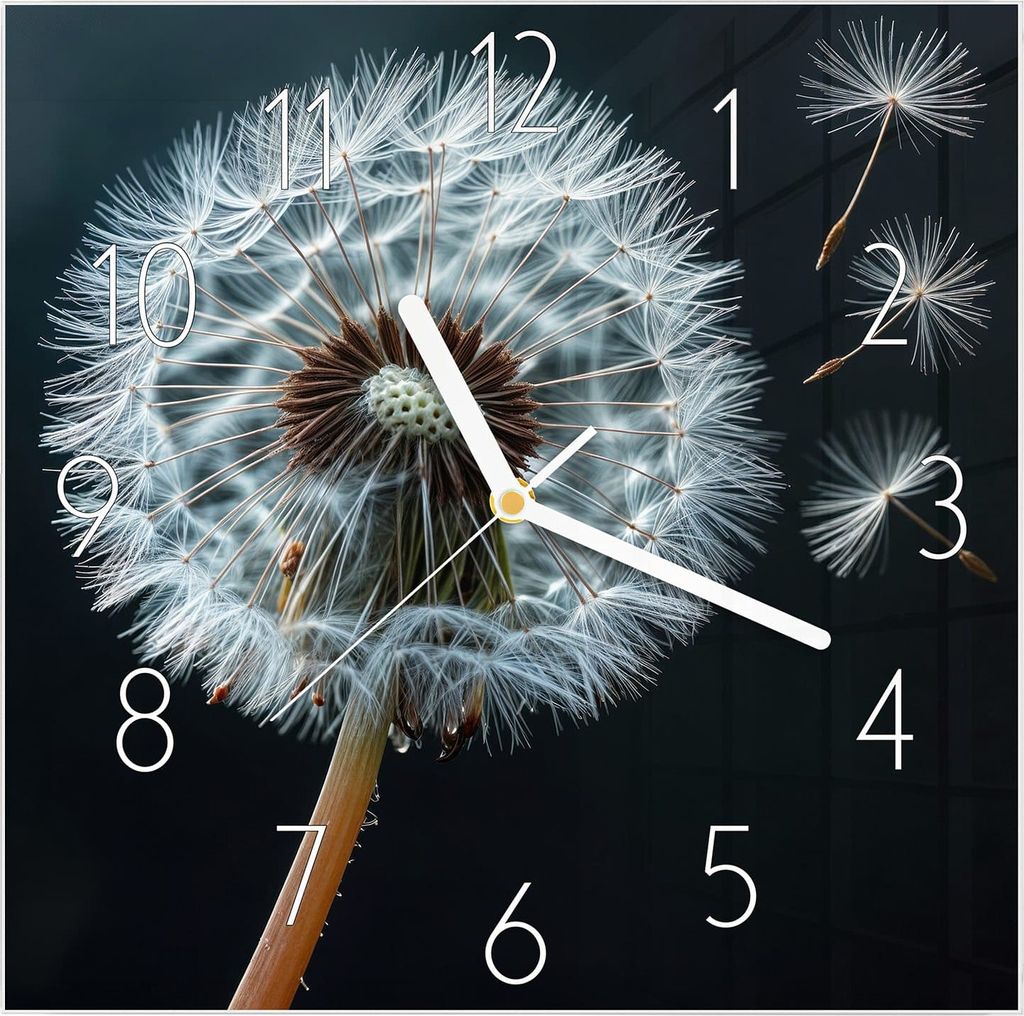Wanduhr aus Glas mit Motiv Pusteblume im Wind- 30 x 30 cm - inkl. Aufhängesystem