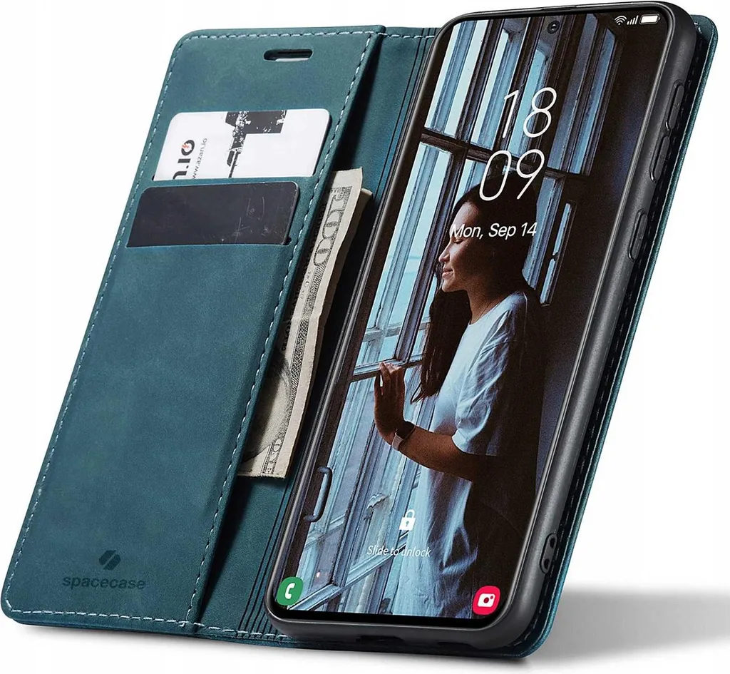 Custodia Premium SPACECASE Blu per Samsung S21 | Pelle PU e Stand