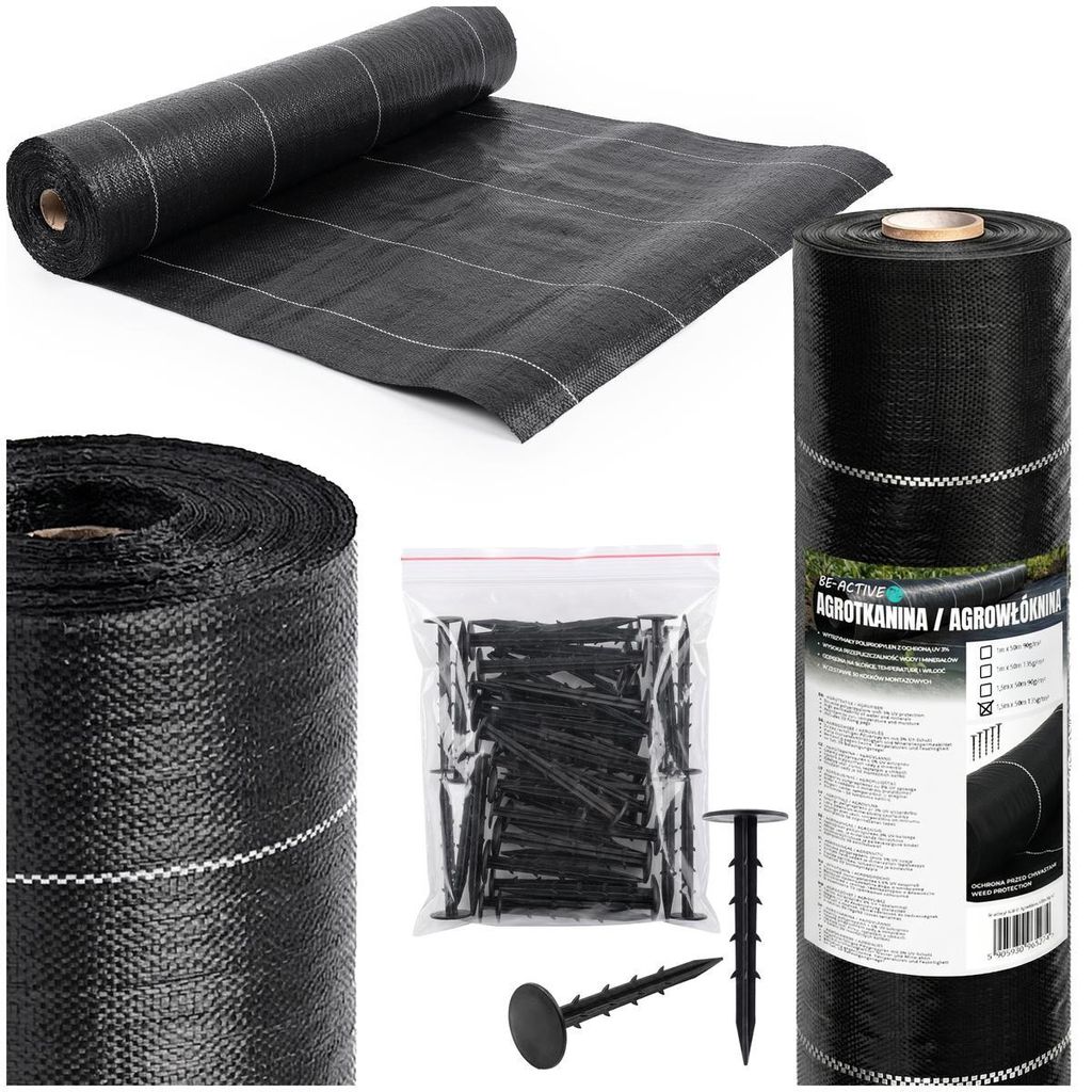 Agrarvlies, Unkrautvlies, Unterbodengewebe 135g/m², Gartenvlies wasserdurchlässig, Schutzvlies, 1,5x50 m, inkl. 50 Stück Bodennägel, Unkrautsch...