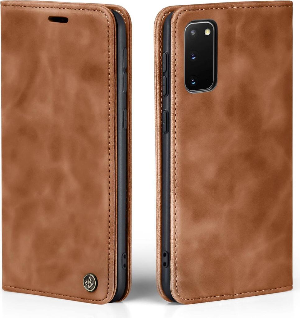 Handy Hülle für Samsung Galaxy S20 Klapphülle Bookcase Flip Cover Handy Tasche Etui Farbe: Hellbraun