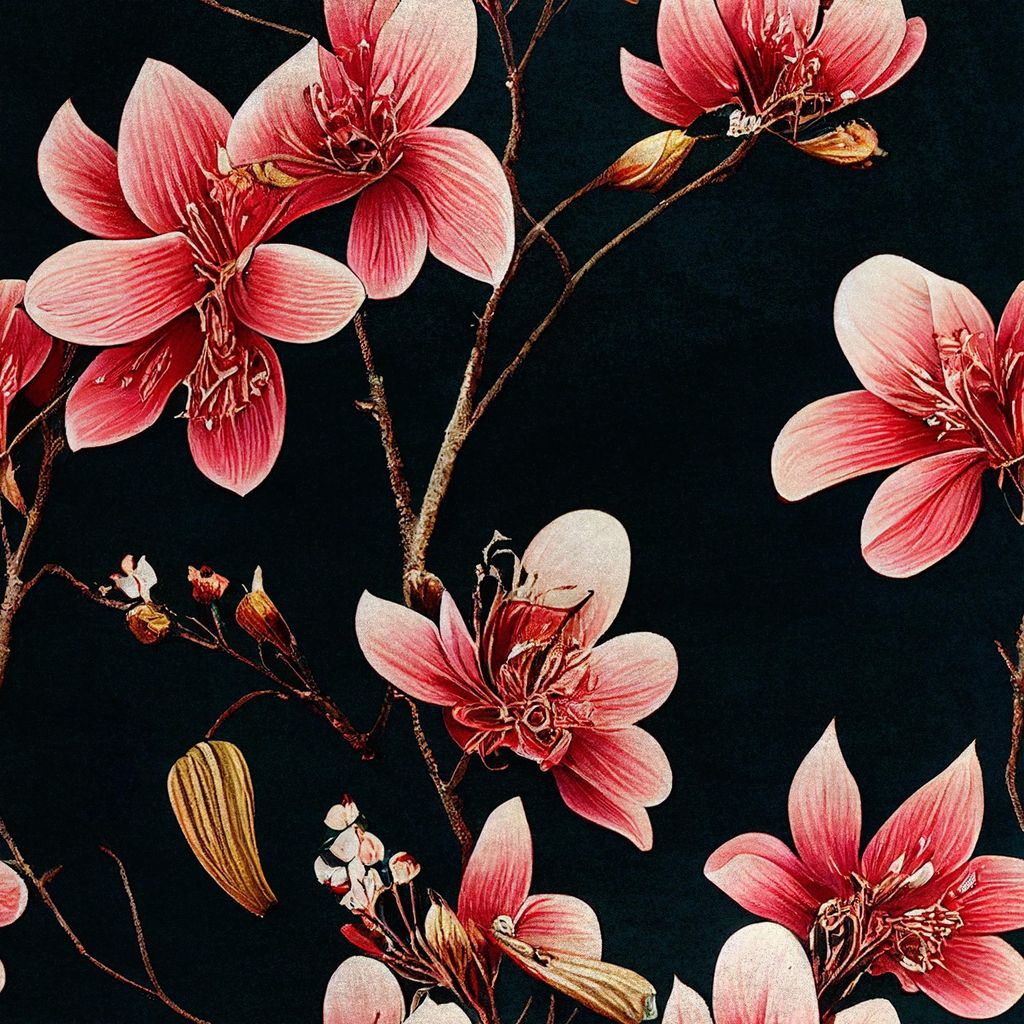 Royal Samt Stoff Polyester Zum Nähen - Motiv Rosa Blüten auf einem Ast