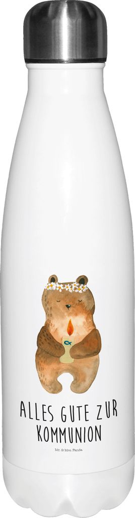 Mr. & Mrs. Panda Thermos Bär Kommunion - Weiß - Geschenk, Katholisch, Teddy, Wasserflasche, Taufkerze, trinkflaschen, Trinkflasche, Thermosflasch...