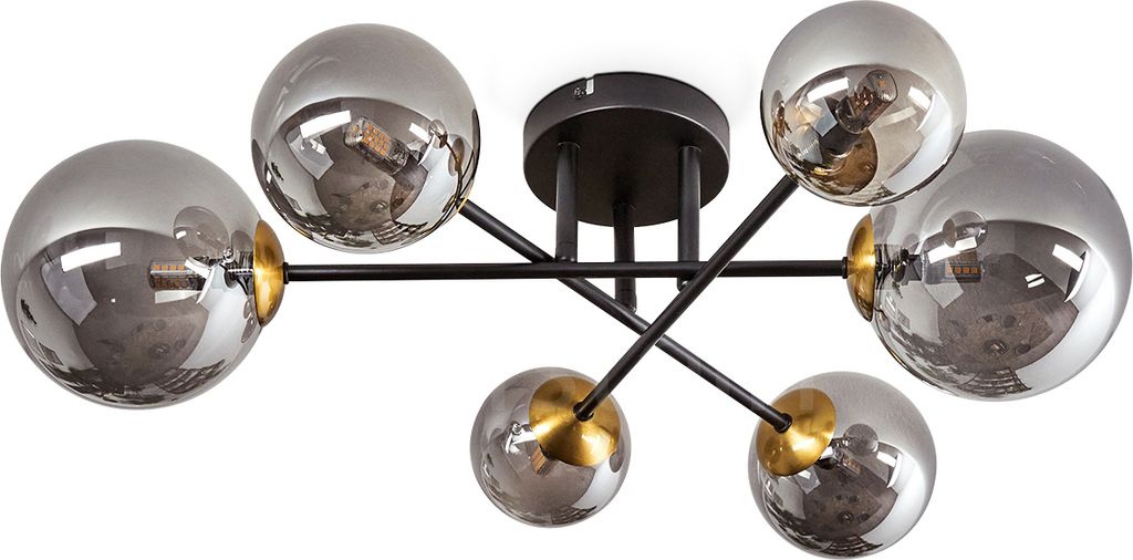 Isorella Deckenlampe aus Metall/Glas in Schwarz/Goldfarben/Rauchfarben
