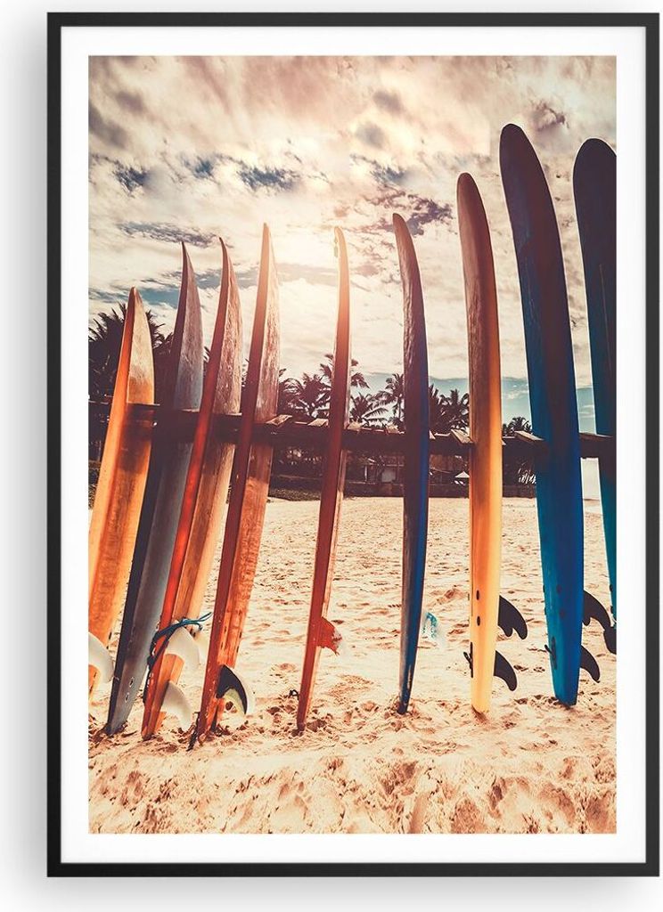 Gerahmtes Poster - Schwarzer Rahmen - Surfen Strand Board - 70x100 cm - Wand Bild - Wanddeko - Wandbilder - Kunstposter - Wandposter - Bilderrahmen...
