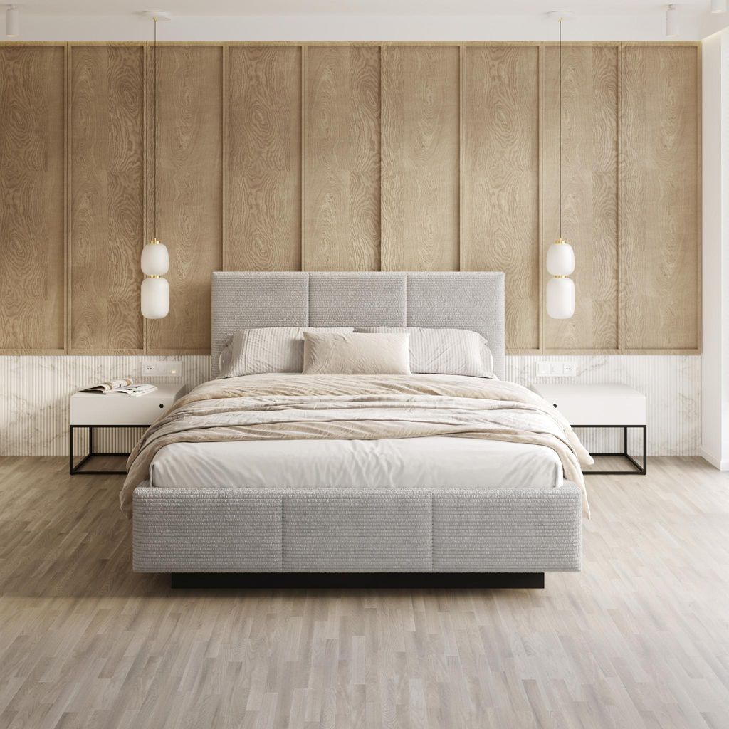 FDM Bett ALMADA Cord 90x200 cm Polsterbett mit Lattenrost aus Metall Bettkasten Stauraumbett Samt Grau