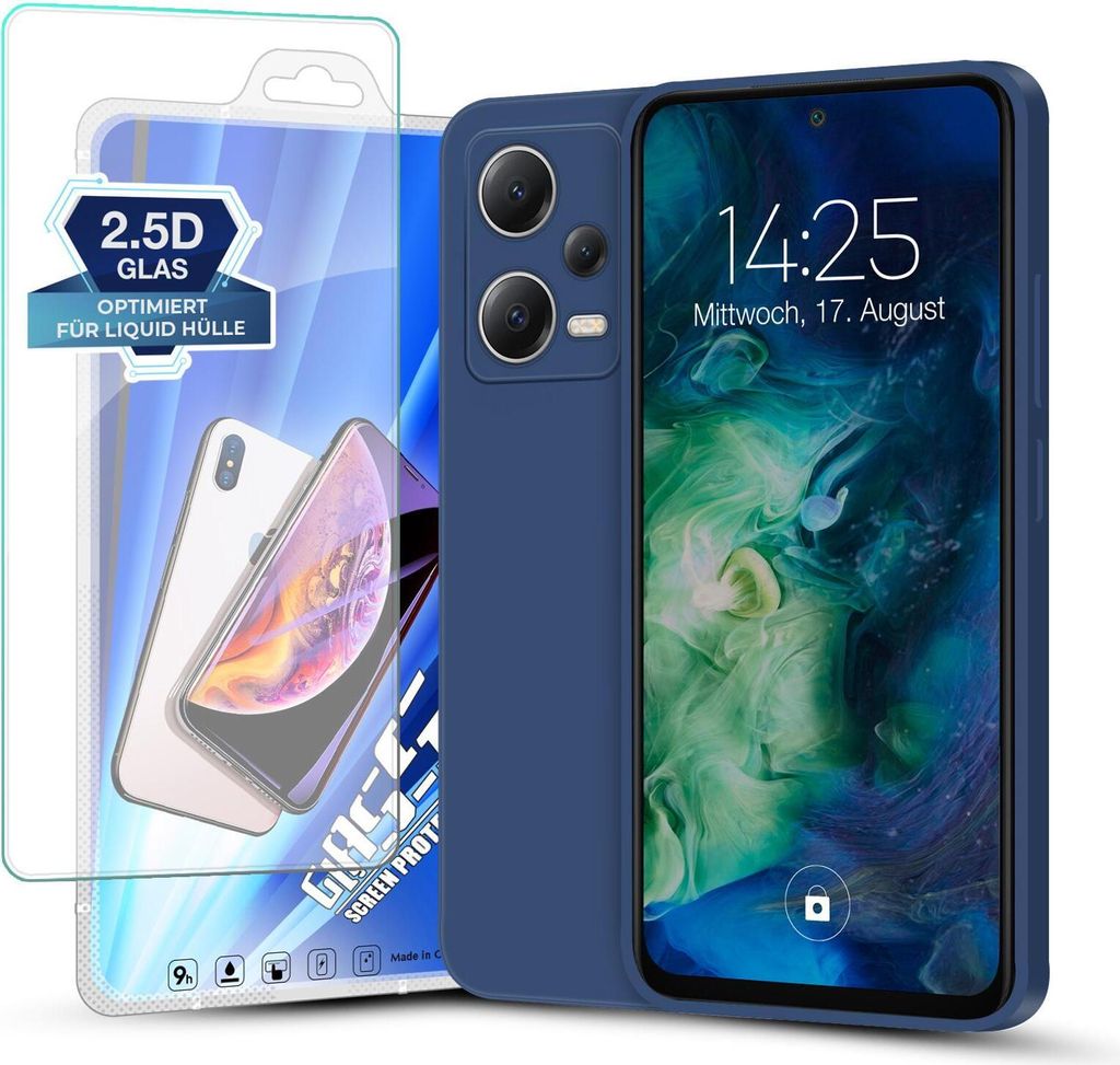 Hülle für Xiaomi Redmi Note 12 Pro+ 5G mit 9H Displayglas Displayschutz Plus Case Cover Bumper Silikon Softgrip Schutzhülle Farbe: Blau