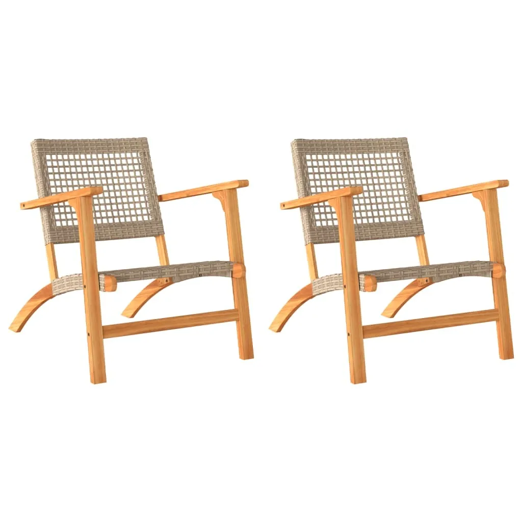 Set 2 Sedie Esterno Design Poli Rattan Beige e Acacia | Outdoor Moderno