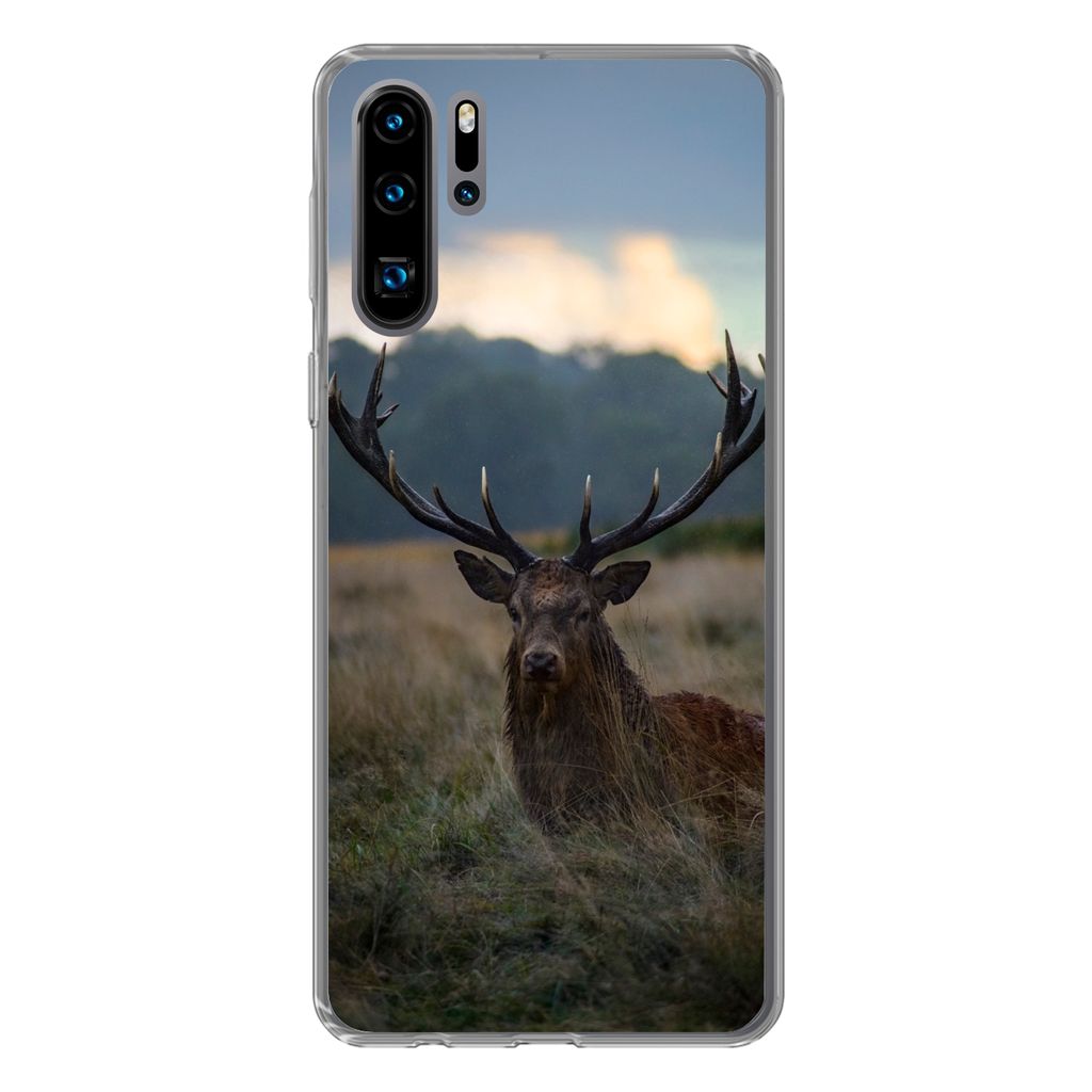 MuchoWow Handyhülle Schutzhülle Hülle für Huawei P30 Pro Hirsch - Wiese - Geweih Silikon Softcase Handy Hülle - Schutzdeckel