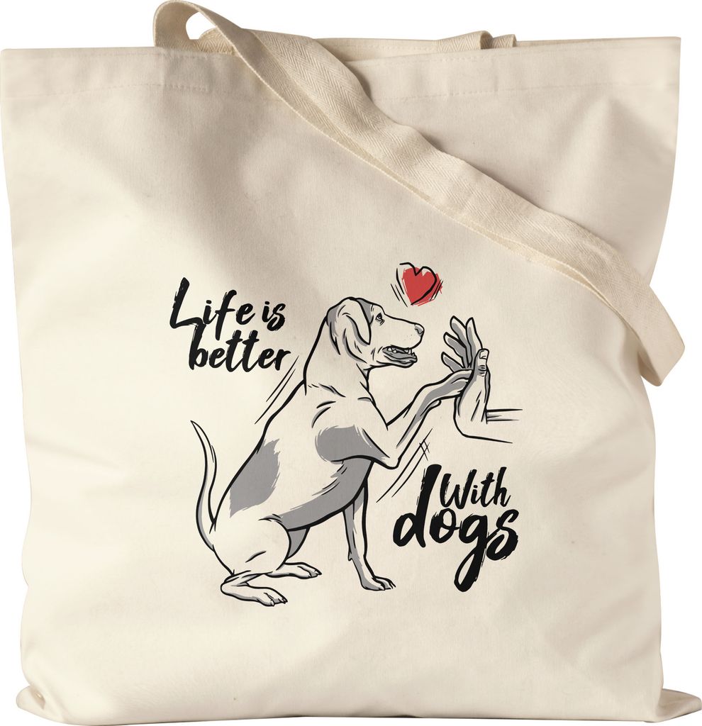 Life Is Better With Dogs Jutebeutel Stoffbeutel Canvas Mit Hund Motiv Für Hundebesitzer Hundeliebhaber Hundepapa Hundemama