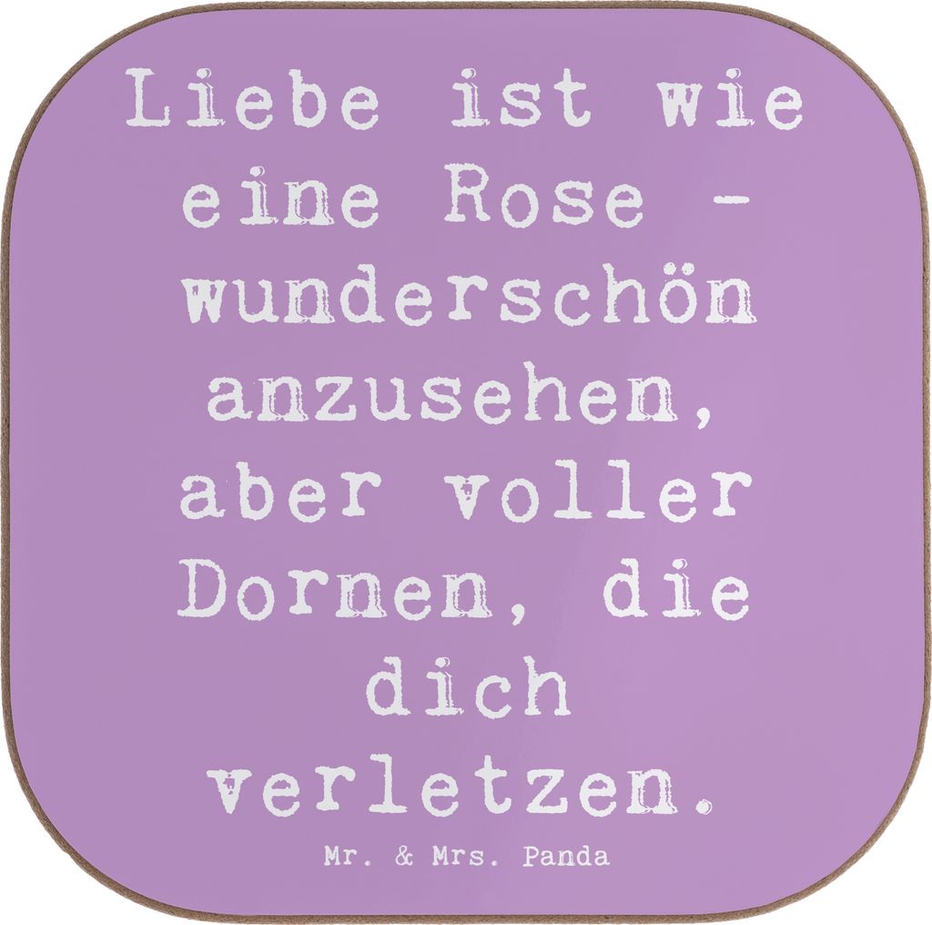 Mr. & Mrs. Panda Getränkeuntersetzer Spruch Rose Herzschmerz - Lavendeltraum - Geschenk, Motivation, Gefühl, Untersetzer für Gläser, Glas, Gef...