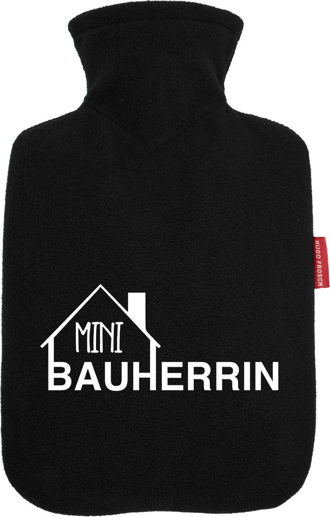 Huuraa Wärmflasche Mini Bauherrin 1,8 Liter Black Classic Veloursbezug Bettflasche Geschenkidee