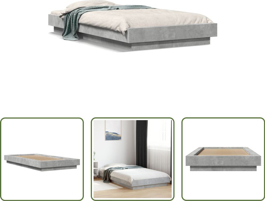 The Living Store Bettgestell Betongrau 75x190 cm Holzwerkstoff